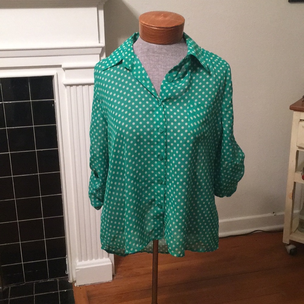 Adorable polka dotted green blouse